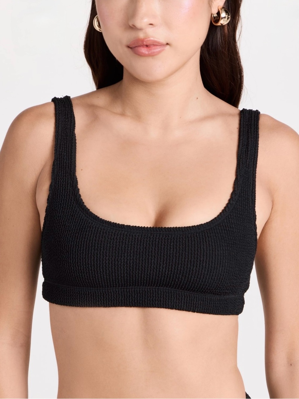 NWT Good American Always Fits Scoop Bikini Top Black Textured Size S/M Size 1/2